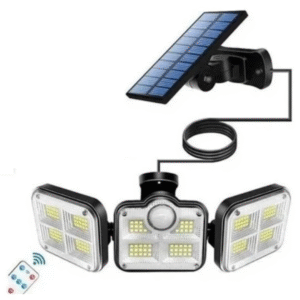 Foco Solar Triple 122 Led con Control Remoto y Sensor de Movimiento