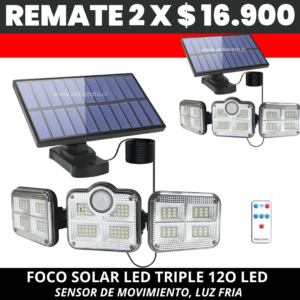 2 x $16.900 Foco Solar Triple 122 Led con Control Remoto