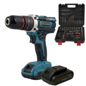 Taladro Percutor Inalámbrico 13mm Punta Metálica 2 Baterías